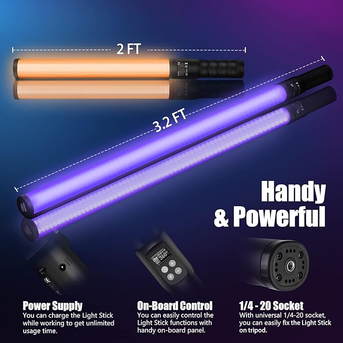 Mettlelite LS800C RGB LED Light Stick Full Color Continuous Output Video Light - Image 7