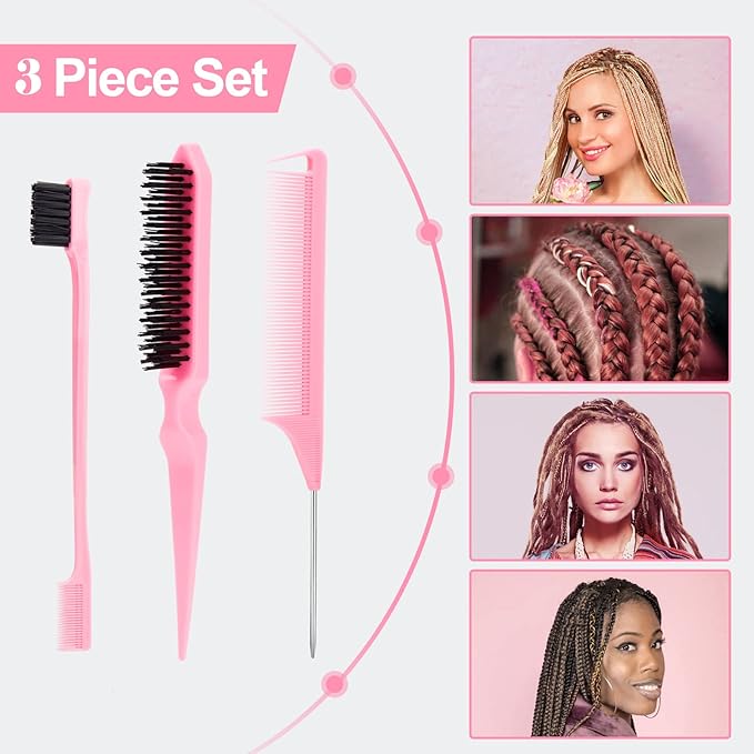 SWEET VIEW 3 Pcs Slick Back Hair Brush, Rat Tail Comb, Edge | Bristle Brush - Image 6