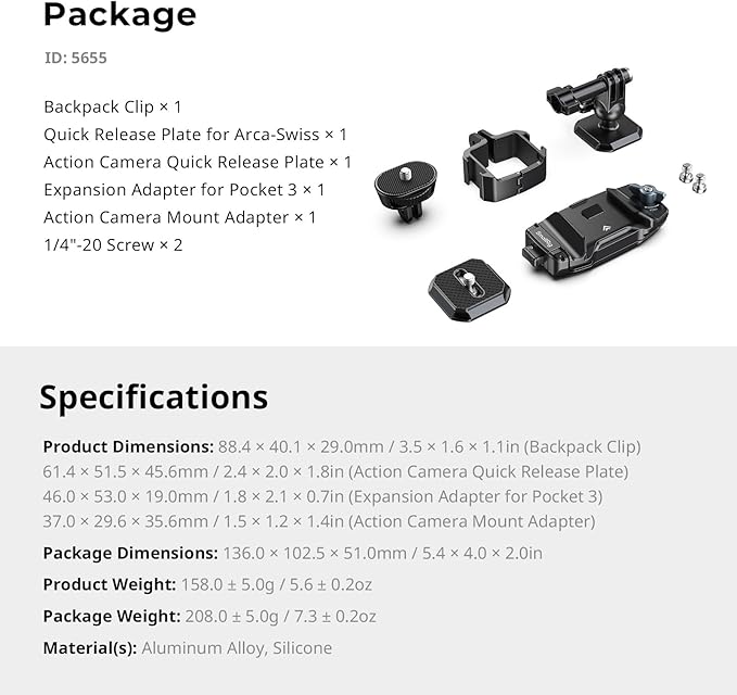 SMALLRIG Universal Three-in-One Camera Clip Kit, Quick Release System, Backpack - Image 9