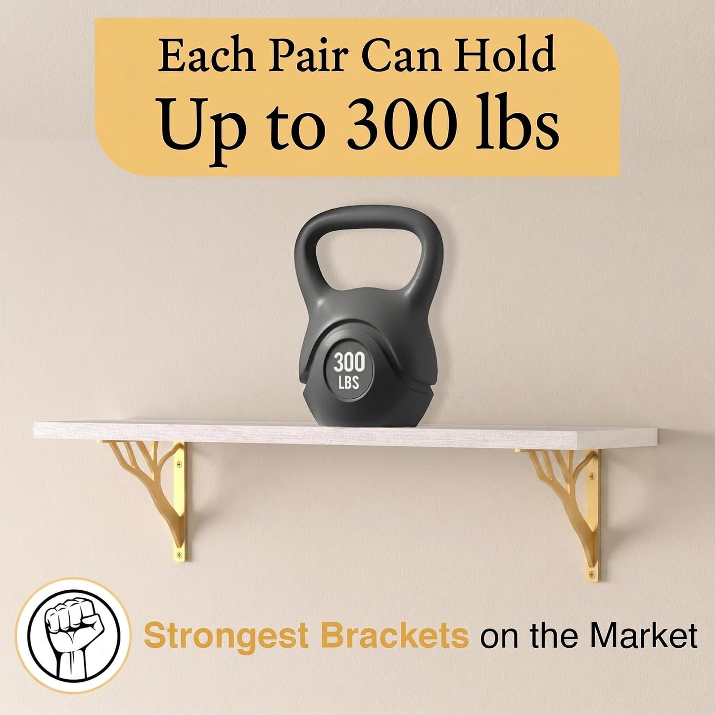 Rustic Tree Brass Heavy Duty Shelf Brackets 10 inch by Balin Designs, Gold Decorative L Brackets, Iron Metal Floating Shelf Bracket, Wall Mount Shelving Bracket, Included Hardware, Set of 4