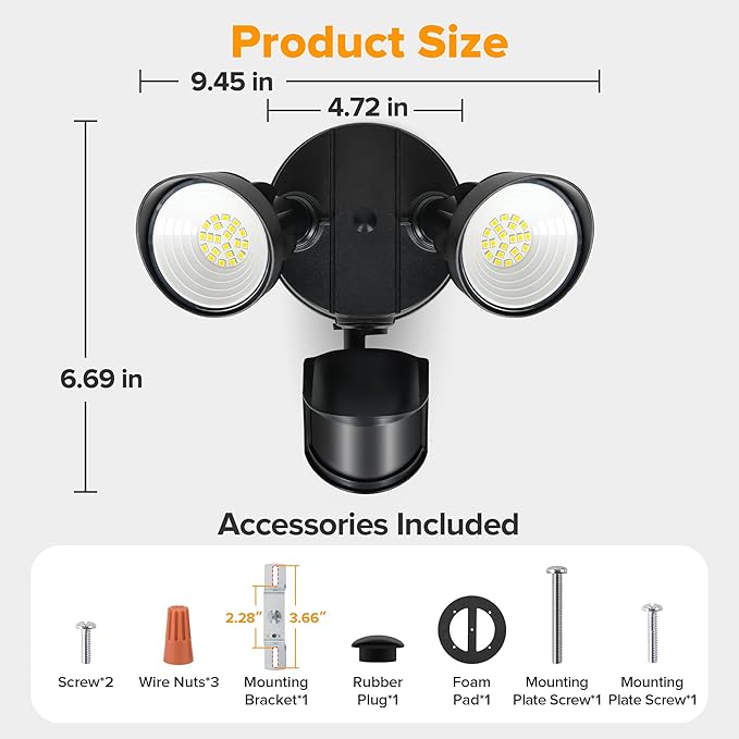 UME LED Security Light Motion Sensor Outdoor Lights, 27W 3000LM, IP65 Waterproof - Image 8
