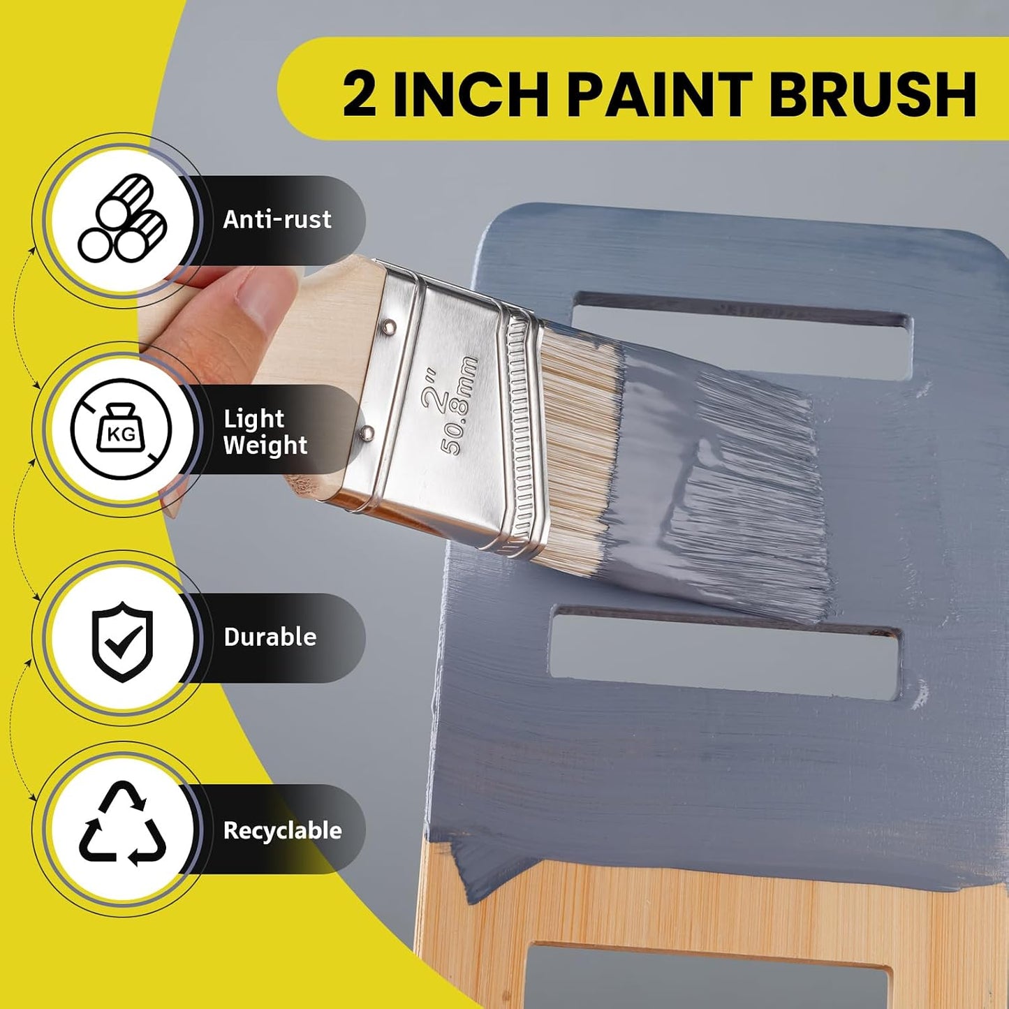 Mister Rui 2 Inch Angled Synthetic Paint Brushes, 3 Pack Trim | For latex, oil paints & stains. for interior/exterior home improvement. Designed for precise cut-in on edges, corners & trim