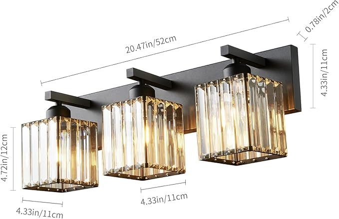 FDPBY Modern Bathroom Vanity Light 3-Lights Modern Black Crystal Wall Light - Image 7