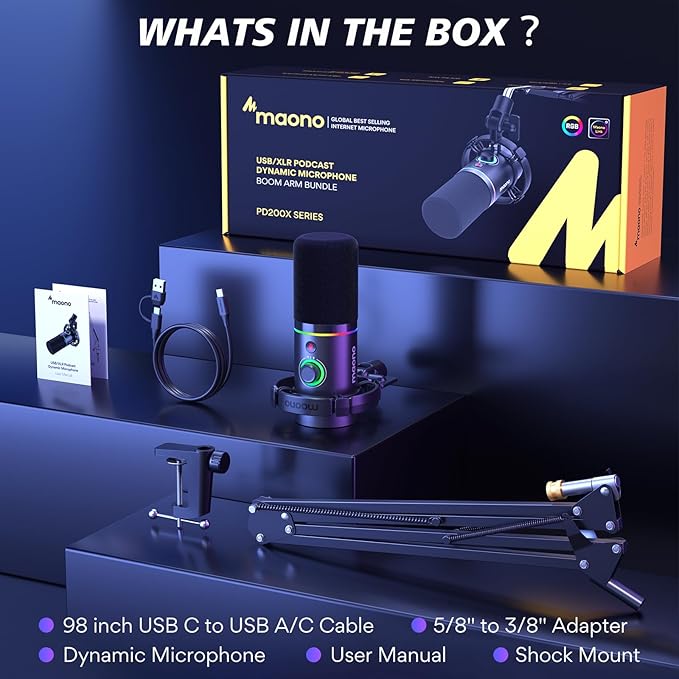 MAONO XLR/USB Dynamic Microphone Kit, RGB Podcast Mic - Image 9