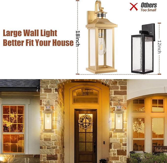 Roravilila 2-Pack Gold Dusk to Dawn Motion Sensor Lights 18 Inch, Large Outdoor - Image 8