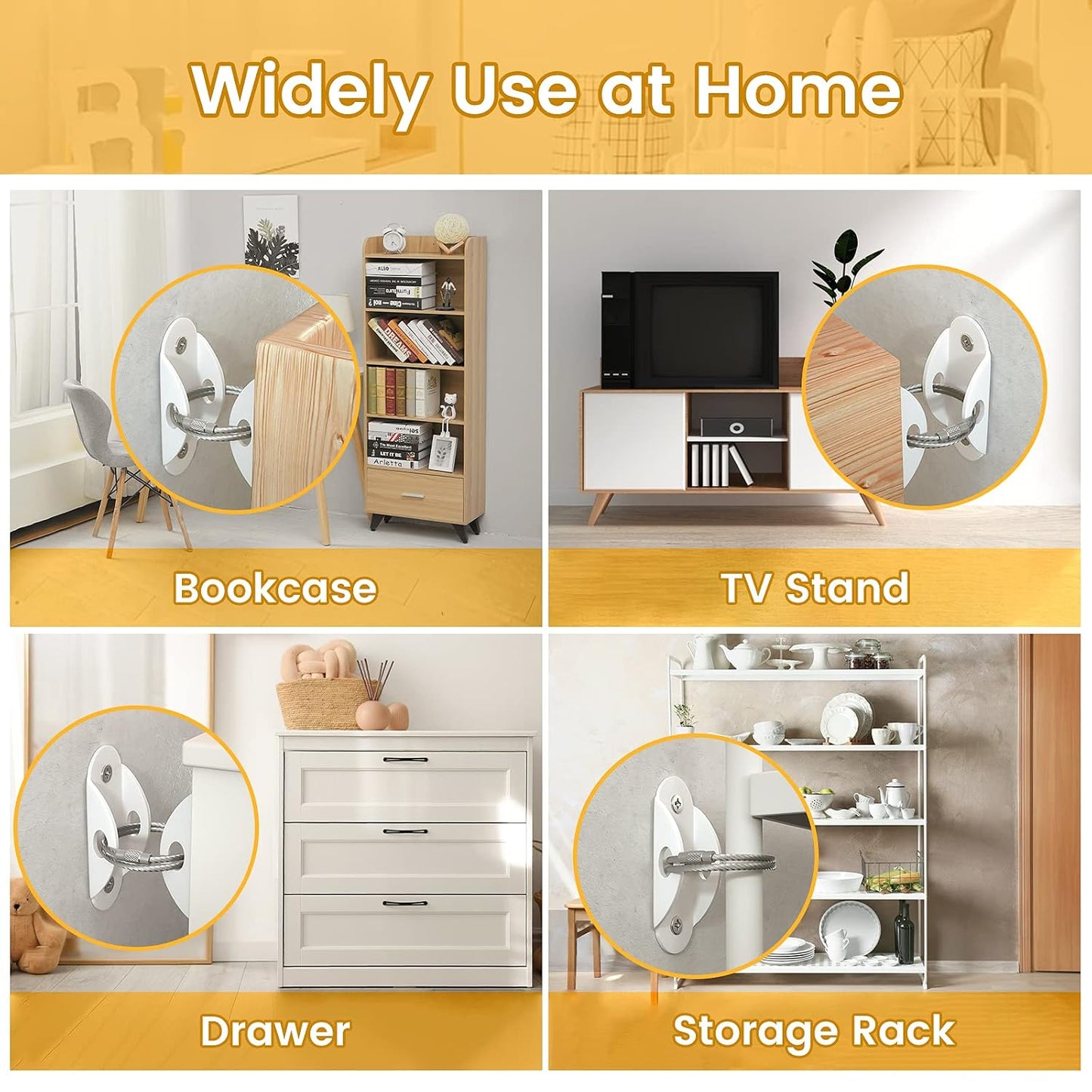 Booda Brand Furniture Anchors (10 Pack) for Baby Proofing, Furniture Straps Anti Tip Furniture Anchor Securing 400 lbs/Keep Baby Pet Safety from Falling Furniture, Metal White Earthquake Straps