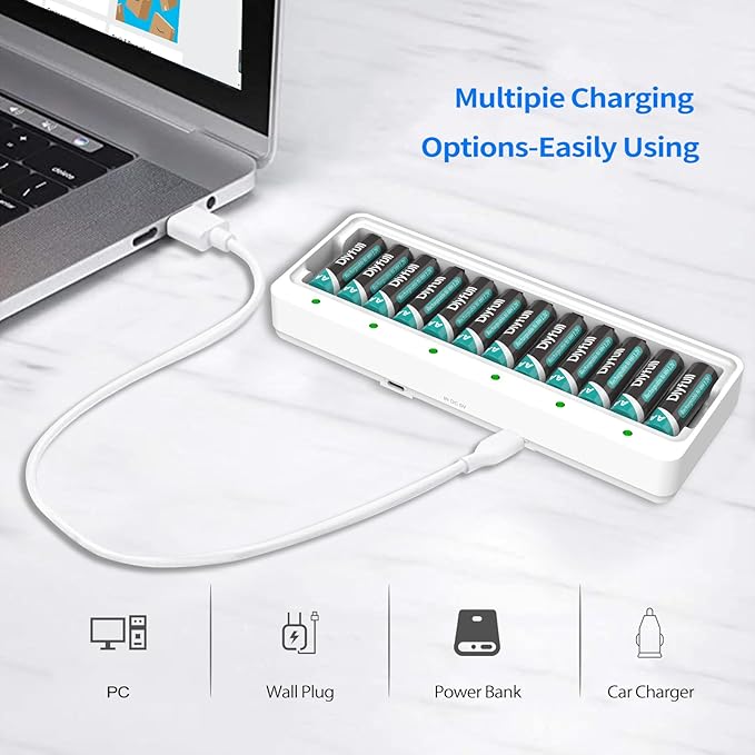 Dlyfull 12 Bay AA AAA Battery Charger, USB and Type-C Selectable High-Speeding - Image 7