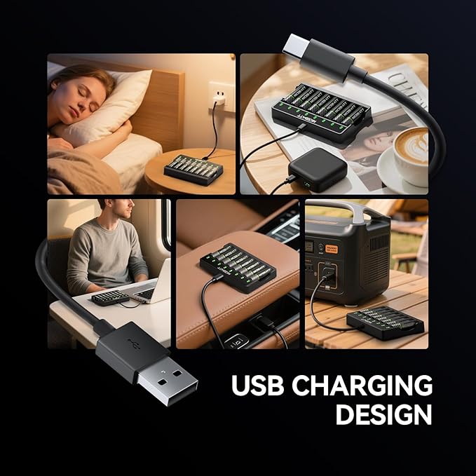 Smart 8 Bay AA AAA Battery Charger, Over-Discharge Damage Repair, USB Type-C - Image 7