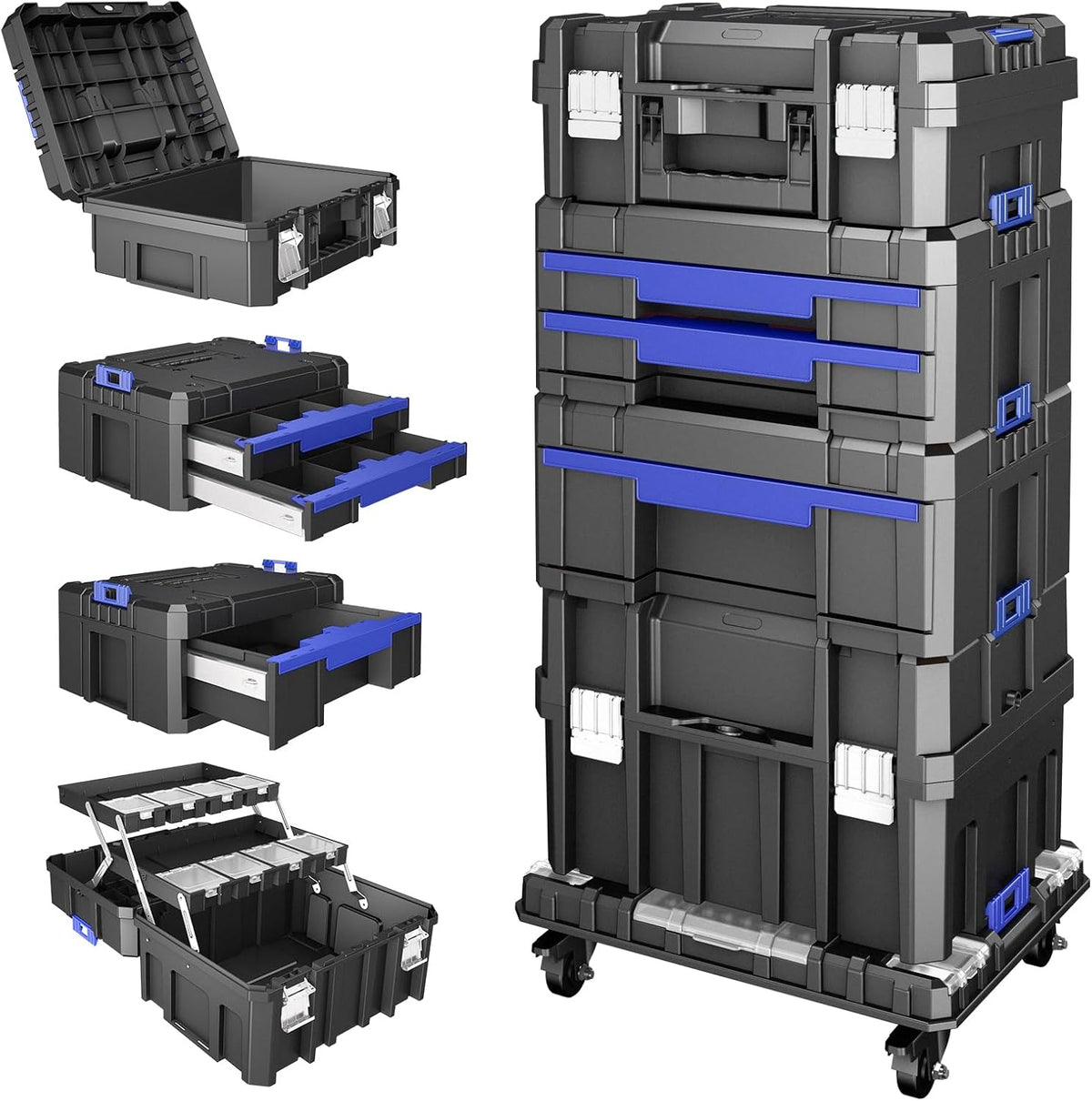airaj 5 tier stackable tool box with wheels, main product view