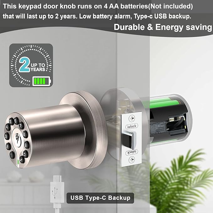 iulock IU-20 Code Door Lock, Electronic Door Knob - Image 6