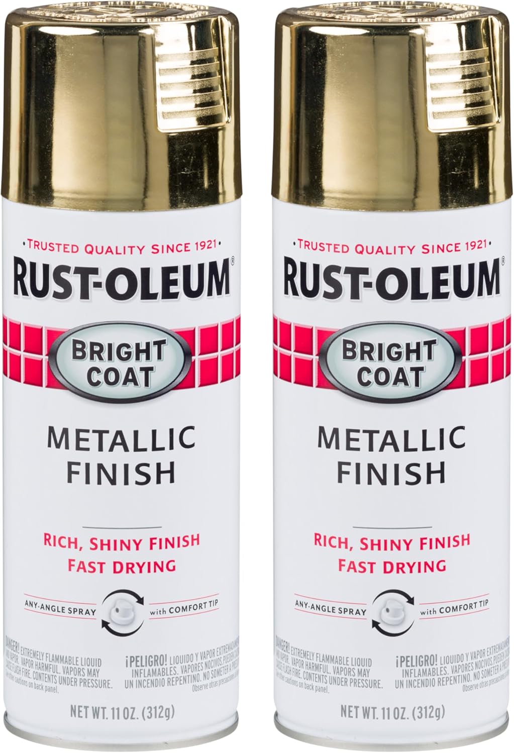 Rust-Oleum Stops Rust Bright Coat Metallic Spray Paint, Gold | Rust Resistant, Indoor and Outdoor Durability, Beautiful Finish on Metal, Wood and More, Sprays from Any Angle, 2 Pack