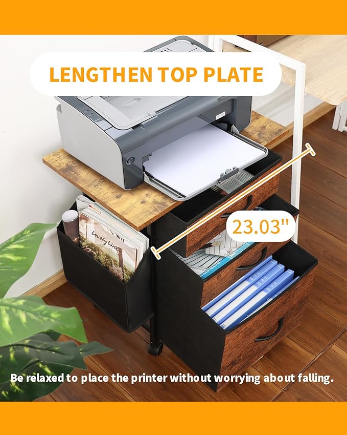 KATHY&BOB Printer Stand with 3 Fabric Drawer, Mobile File Cabinet - Image 9