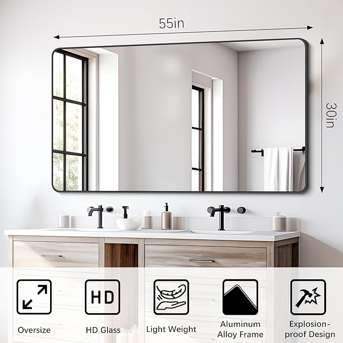 FORBATH Bathroom Mirror 30" x 55", Large Rectangular Wall Mirror - Image 7