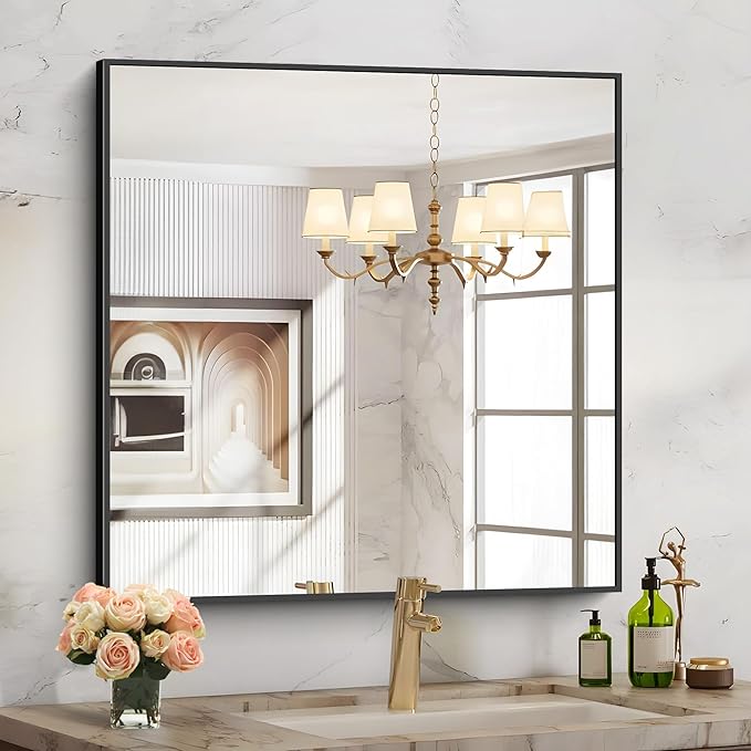 Black Bathroom Mirror for Wall, 30x30 Inch Rectangle Mirrors - Image 9