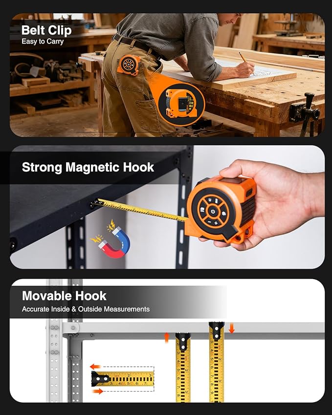 3-in-1 Digital Laser Tape Measure 328Ft Rechargeable Measuring Tool & 16Ft - Image 9