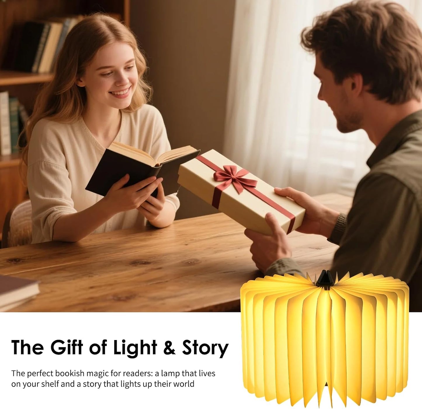 Book Lamp for Book Lovers Gifts, Bookshaped Small Mood Lighting Lamp Foldable Paper Hardcover Cover, Unique Aesthetic Lamps USB Rechargeable, Bookish Decor for Library, Reading Nook, Bookshelf