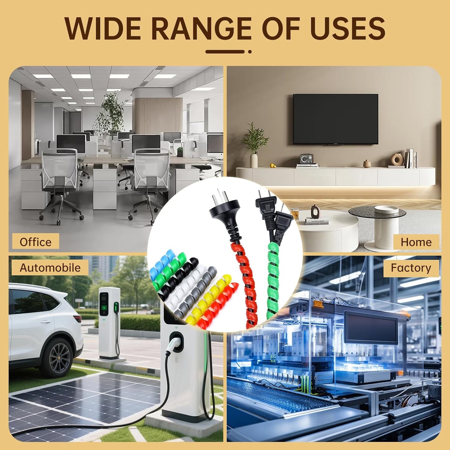 Spiral Cable Wrap, 10ft Cable Sleeves for Cords, Flexible Cable Management Sleeve for Computer, Power, Audio & Video Cords (Black, 5/16")
