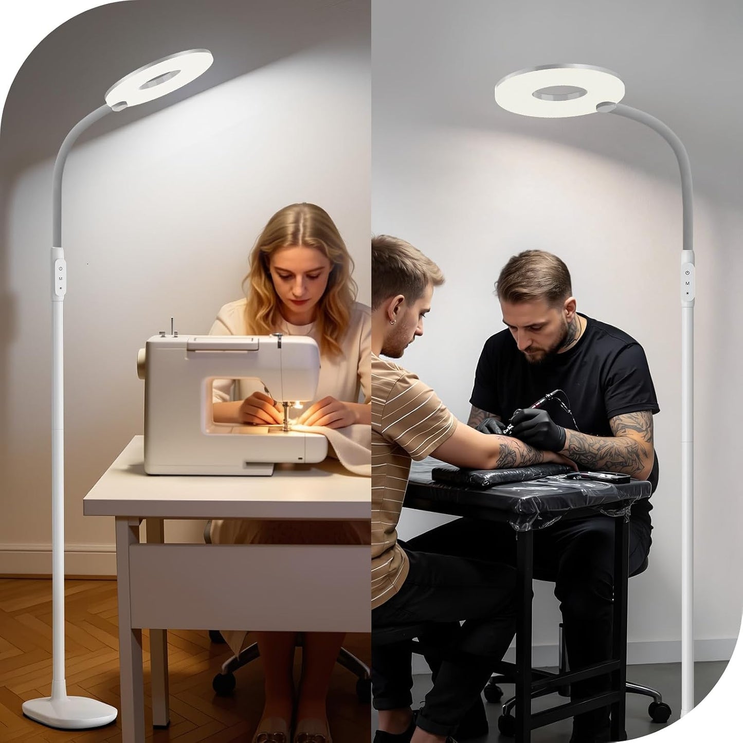 70'' Bright LED Floor Lamp Floor Lamps for Living Room, Office,White | Dimmable & 3 Color Temperature, Touch Control Standing Tall Lamp, Gooseneck Floor Light for Sewing, Craft, Bedroom, Corner