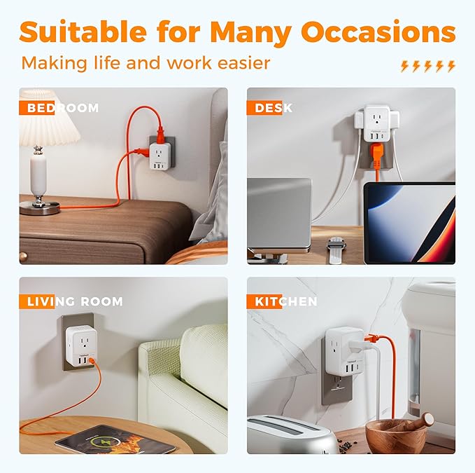 USB Charger Block, TESSAN Outlet Extender Surge Protector - Image 7