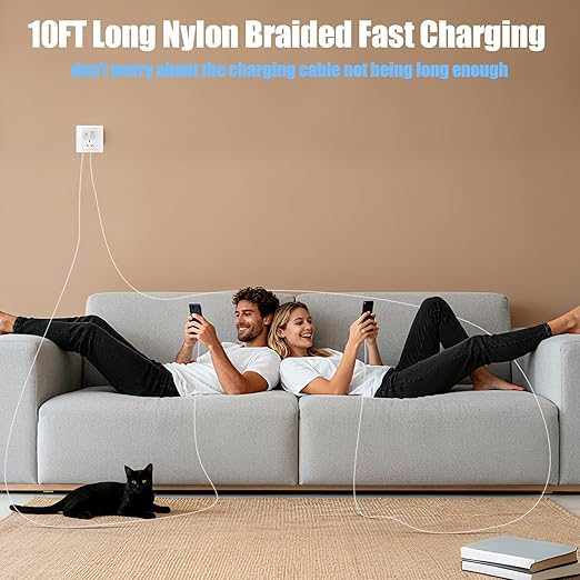 Dual Port USB A/C Charger for iPhone 17 16 Pro 10FT Woven USB C Fast Cable - Image 7