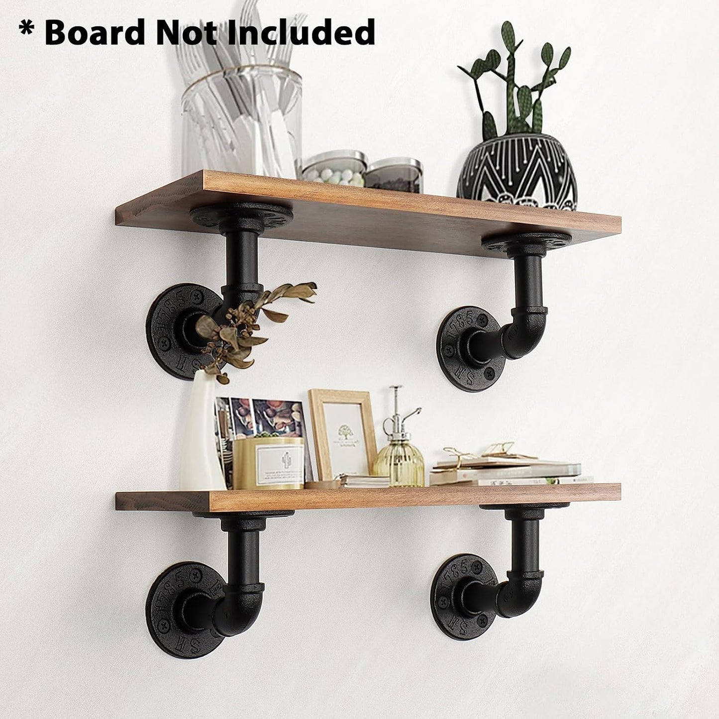 NearMoon Industrial Pipe Iron Shelf Brackets-Wall Mounted DIY Rustic Pipe Metal Brace Brackets, Vintage Farmhouse Décor Hardware Shelving Brackets for Floating Shelves, Black (4 Inch, 4)