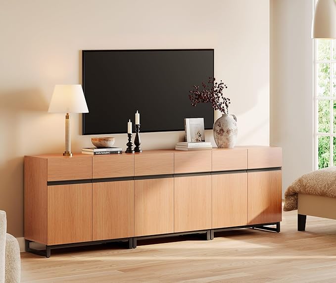 WAMPAT Modern TV Stand for TVs up to 110 inch, 3 in 1 Wood Entertainment Center - Image 6