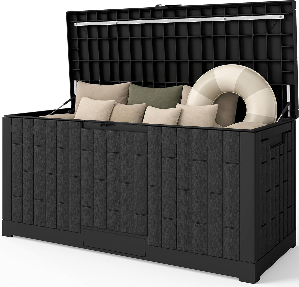 outdoor storage box, 120 gallon waterproof resin patio, main product view