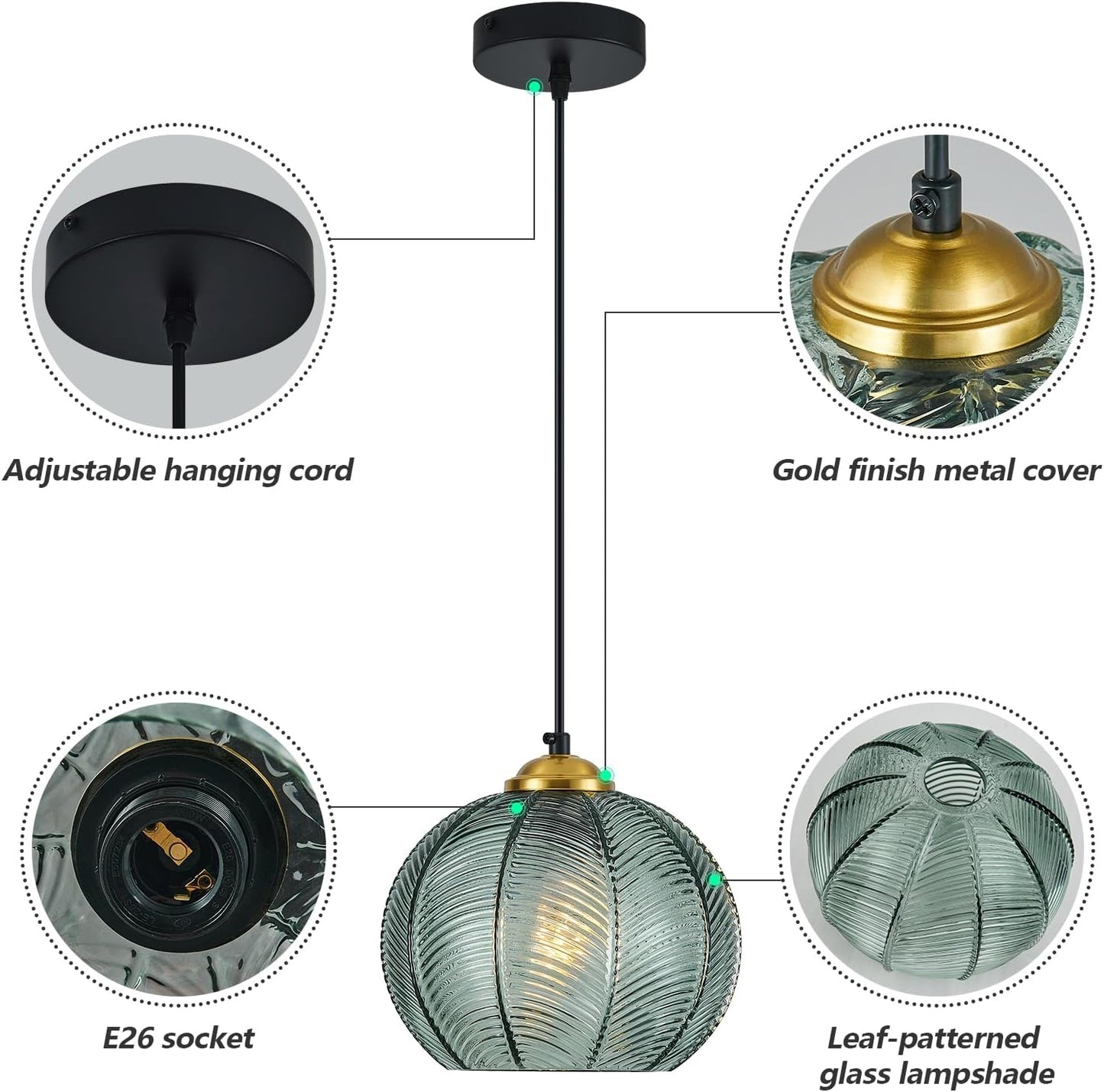 Gray Green Glass Pendant Lights Kitchen Island 2 Pack 7.87 in Hand Blown Glass Globe Pendant Light Fixtures Modern Pendant Lighting for Kitchen Island Bedroom Dining Room