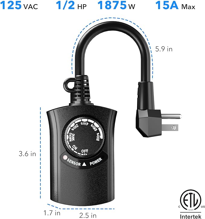 HBN Outdoor Light Timer Waterproof, Weatherproof Photocell Dusk to Dawn Light - Image 8