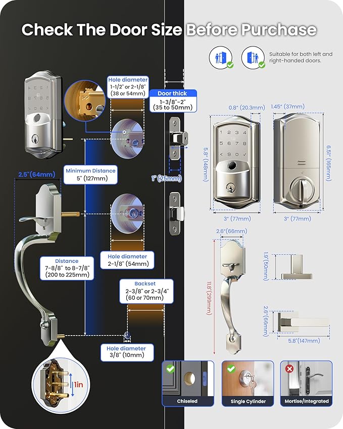Veise VE027-H Built-in Wi-Fi Fingerprint Smart Deadbolt Lock - Image 9