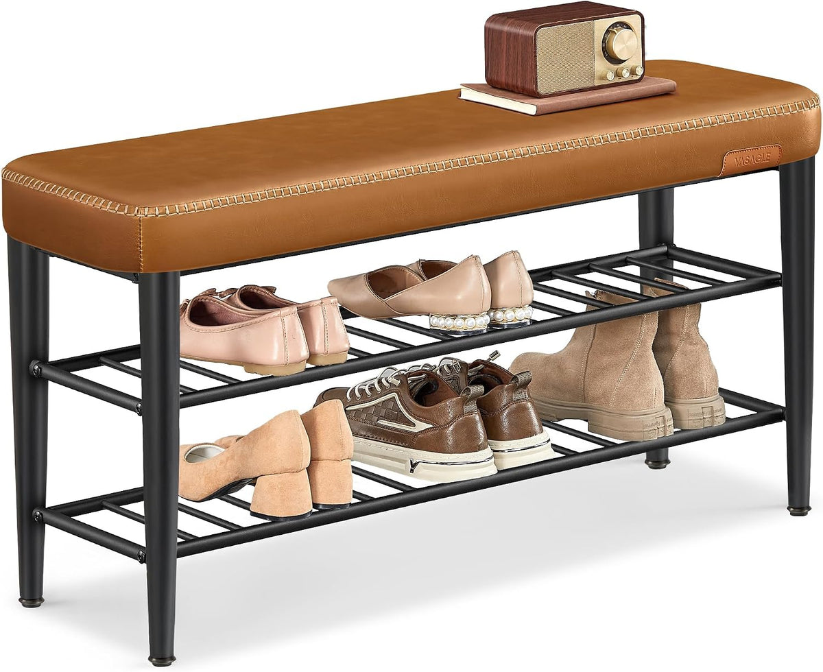 vasagle shoe bench, synthetic leather with stitching, loads, main product view