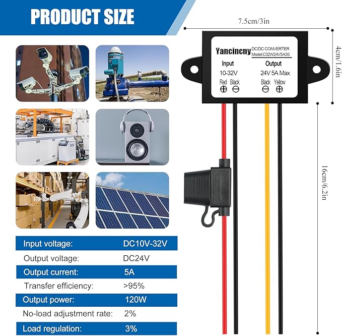 Yancincny Voltage Stabilizer 10-32V to 24V 5A, dc 12V to 24V 120W Waterproof DC - Image 7