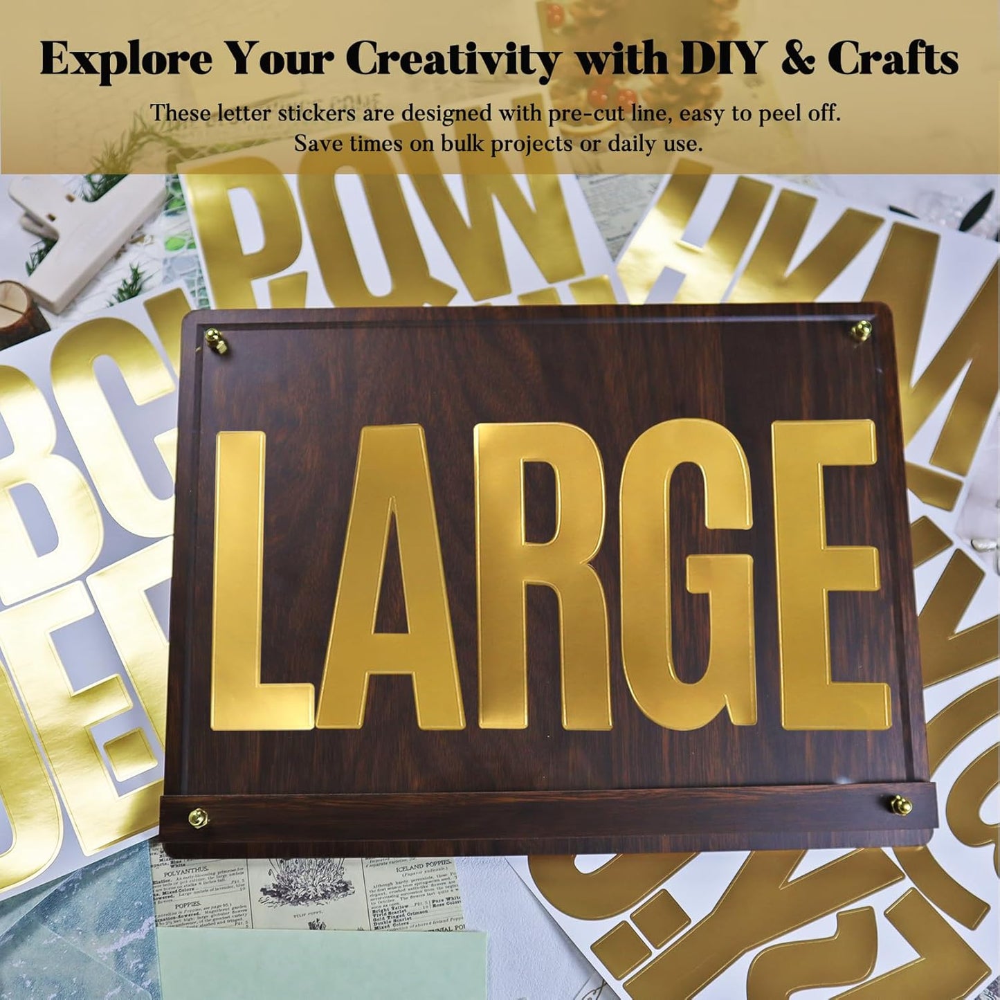 114 Large Alphabet Stickers, 12 Sheets 5 Inch Self-Adhesive Vinyl Letters Sticker Decals for Mailboxes, Doors, Trucks, Windows, Suitable for Indoor and Outdoor - Gold