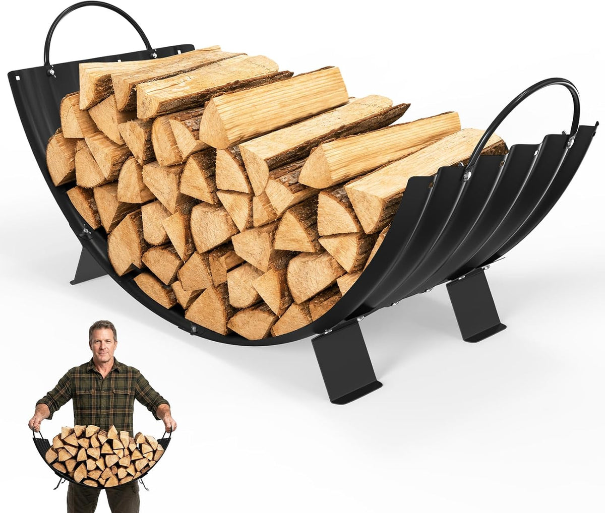 40 inch sector metal firewood rack with handles, main product view