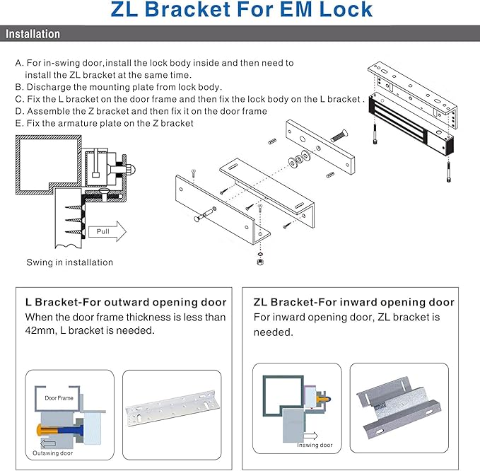 Electric Magnetic Lock with Z and L Bracket 180KG 350LBS Holding Force - Image 9