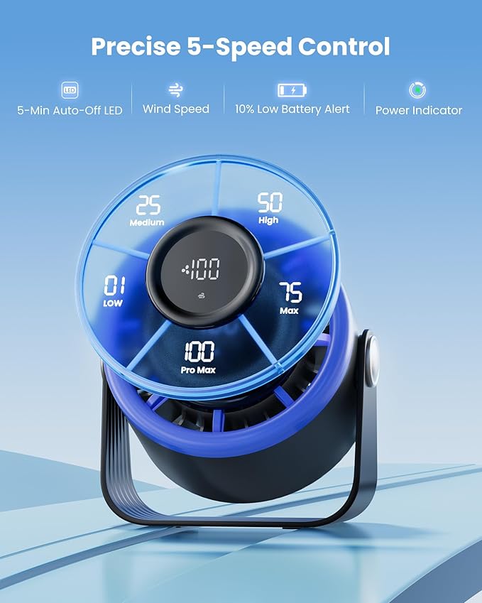 Gaiatop Small Desk Fan Rechargeable, 5in Personal Fan 4000mAh Battery Powered - Image 7