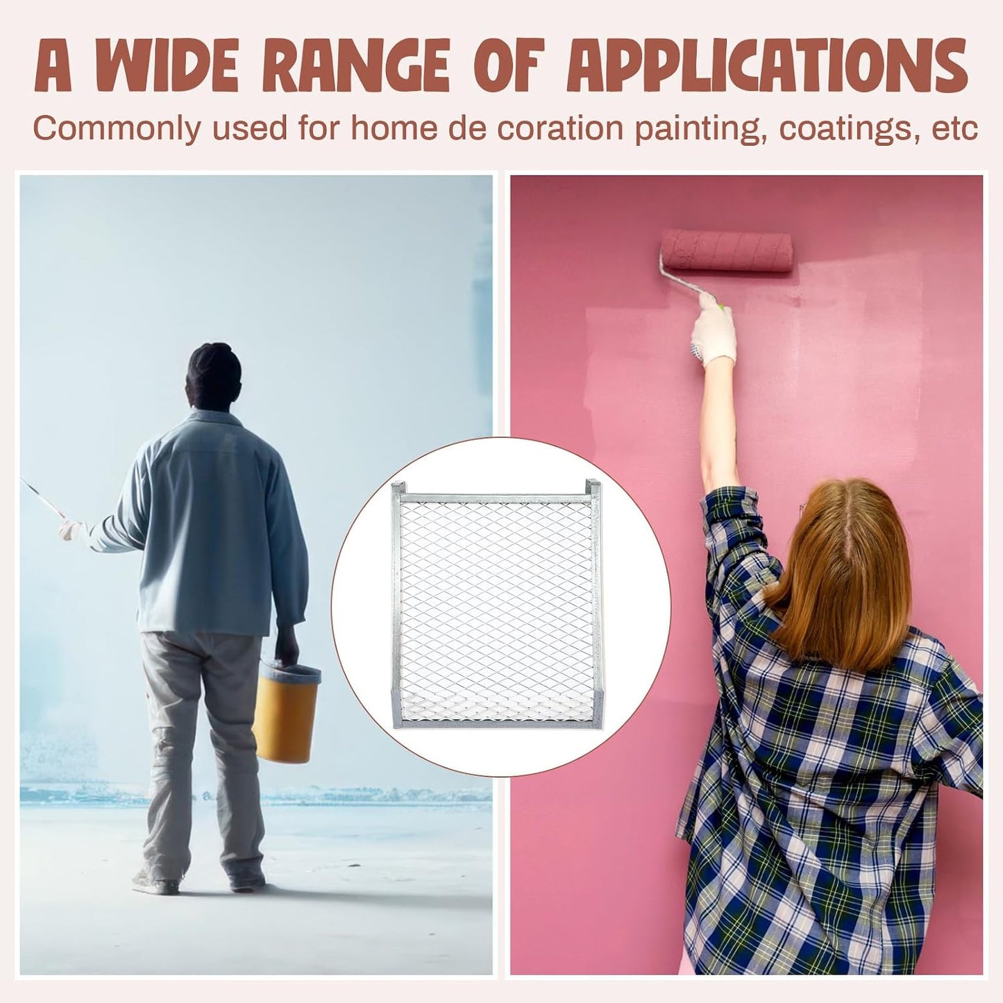 Landhoow 2 Pcs Paint Roller Grid 4 Sided Metal Bucket Grid Heavy Duty Paint Screen for Buckets, Silver (5 Gallon)
