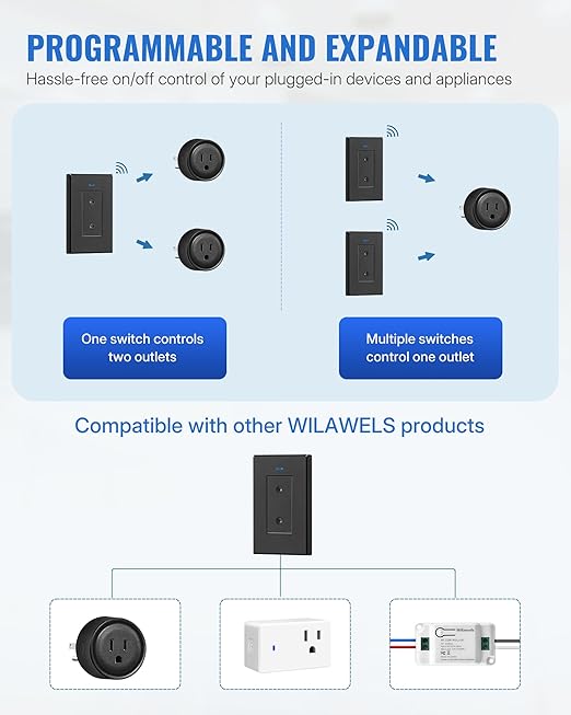 Black Remote Control Outlet Plug, WILAWELS Wireless Light Switch, On Off Remote - Image 8