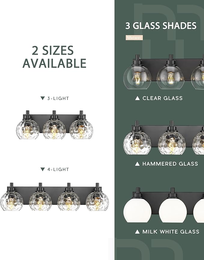METWET Bathroom Light Fixtures Over Mirror, 4-Light Modern Sconces Wall Lighting - Image 8