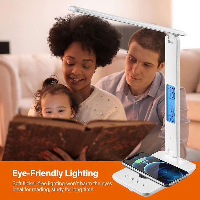 poukaran LED Desk Lamp with Wireless Charger, USB Charging Port, Office Table - Image 9