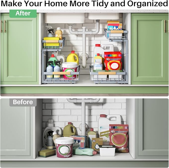 Pull out Cabinet Organizer, 1 Pack Under Sink Organizer, Slide out Metal - Image 8