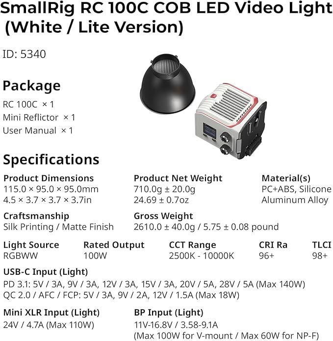 SmallRig RC 100C RGBWW LED Video Light, - Image 9