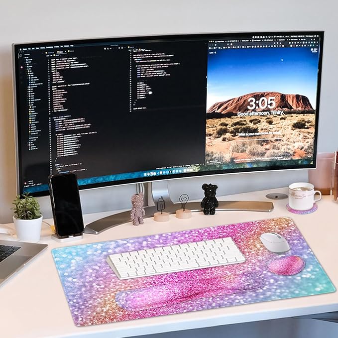 Large Keyboard Mouse Pad Set, Extended Mouse Pad+Keyboard Wrist Rest Support - Image 7