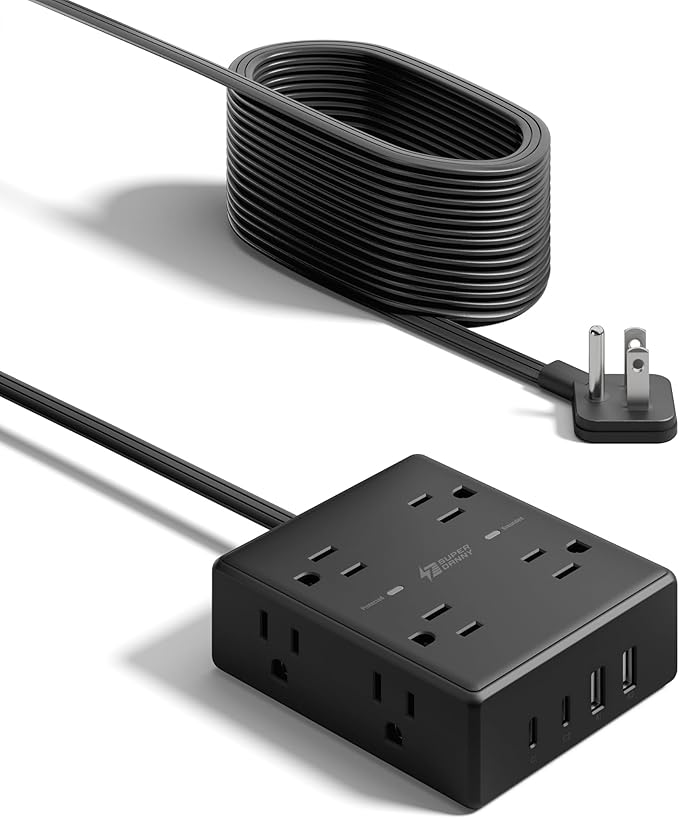 20Ft Long Extension Cord, Flat Plug Power Strip Surge Protector, 8 Outlet 4 USB - Image 9