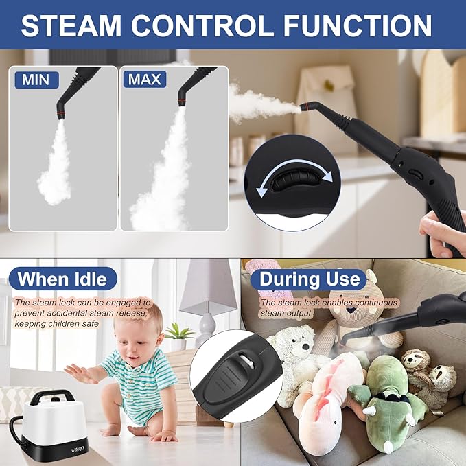 Steam Cleaner with 24-Piece Attachments, Upholstery, Oven Grease, 1.5L Tank - Image 7