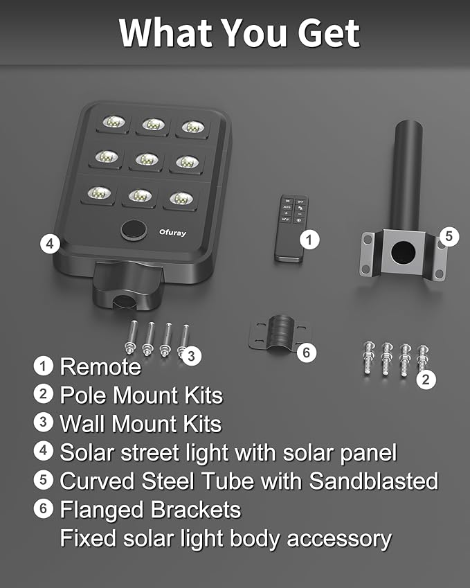 Ofuray Of-9600W Solar Street Lights Outdoor, 24Ah High Power Solar Security - Image 6