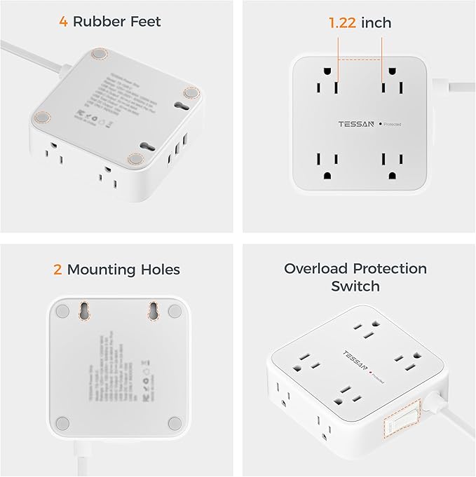 TESSAN Surge Protector Power Strip, 5 Ft Flat Plug Extension Cord - Image 7