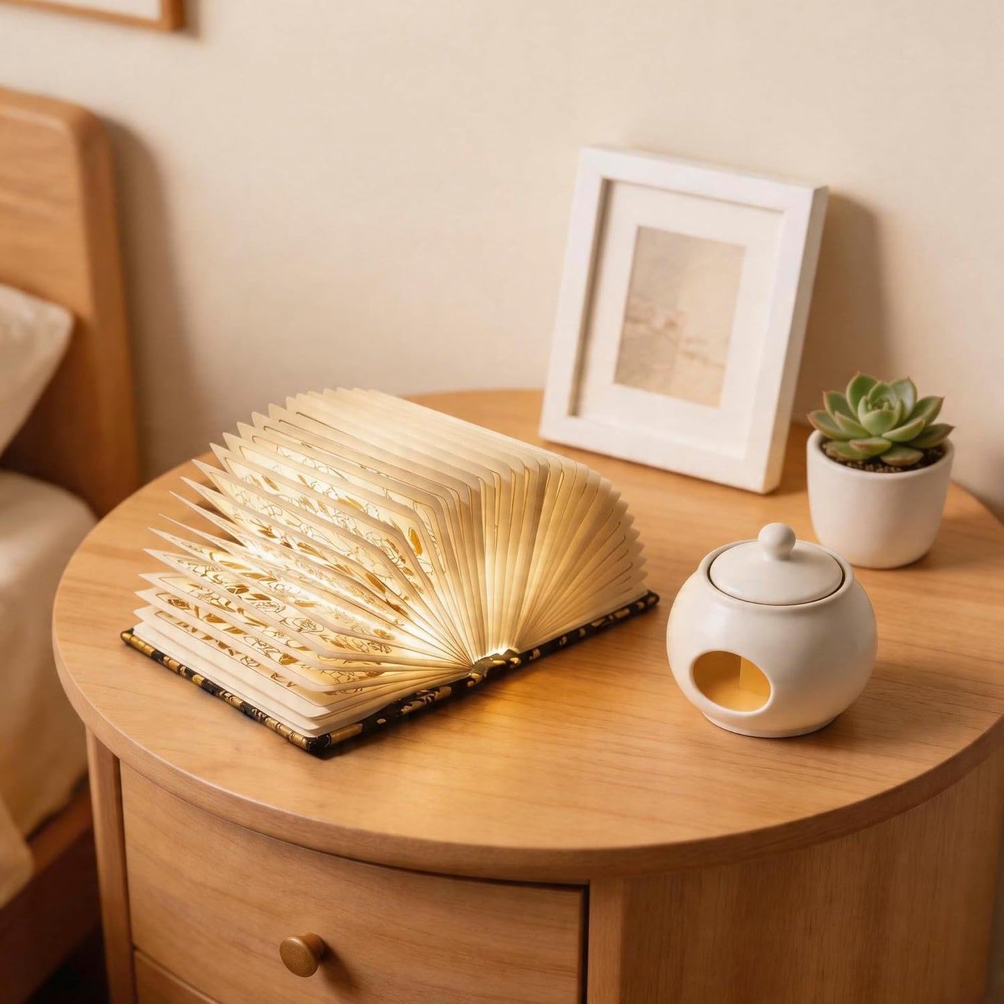 Book Lover Gift, Folding Book Lamp Decor, Portable Print Book Light | 1200mAh Rechargeable Night Light, Paper Desk Lamp, Reading Bookshelf Lamp, Gift for Women & Readers & Christmas (Black)