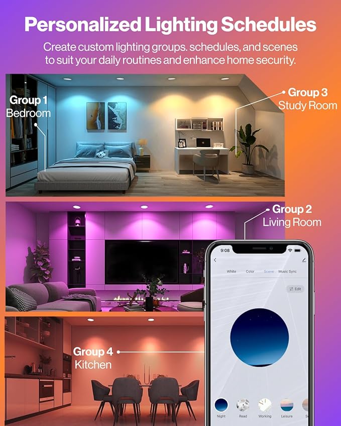 Sunco 4 Pack LED Recessed 6 Inch, Smart RGBW Color Changing Can Lights - Image 6