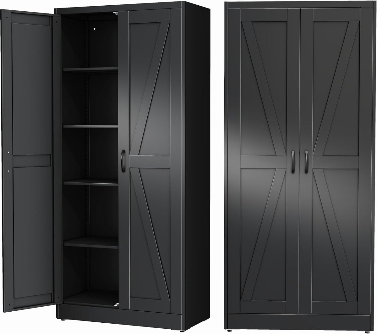 ckzbx black metal cabinets with doors and shelves, main product view